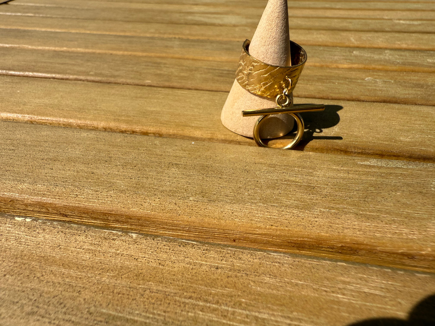 Bague Ambre – Bague dorée à breloque cercle en acier inoxydable