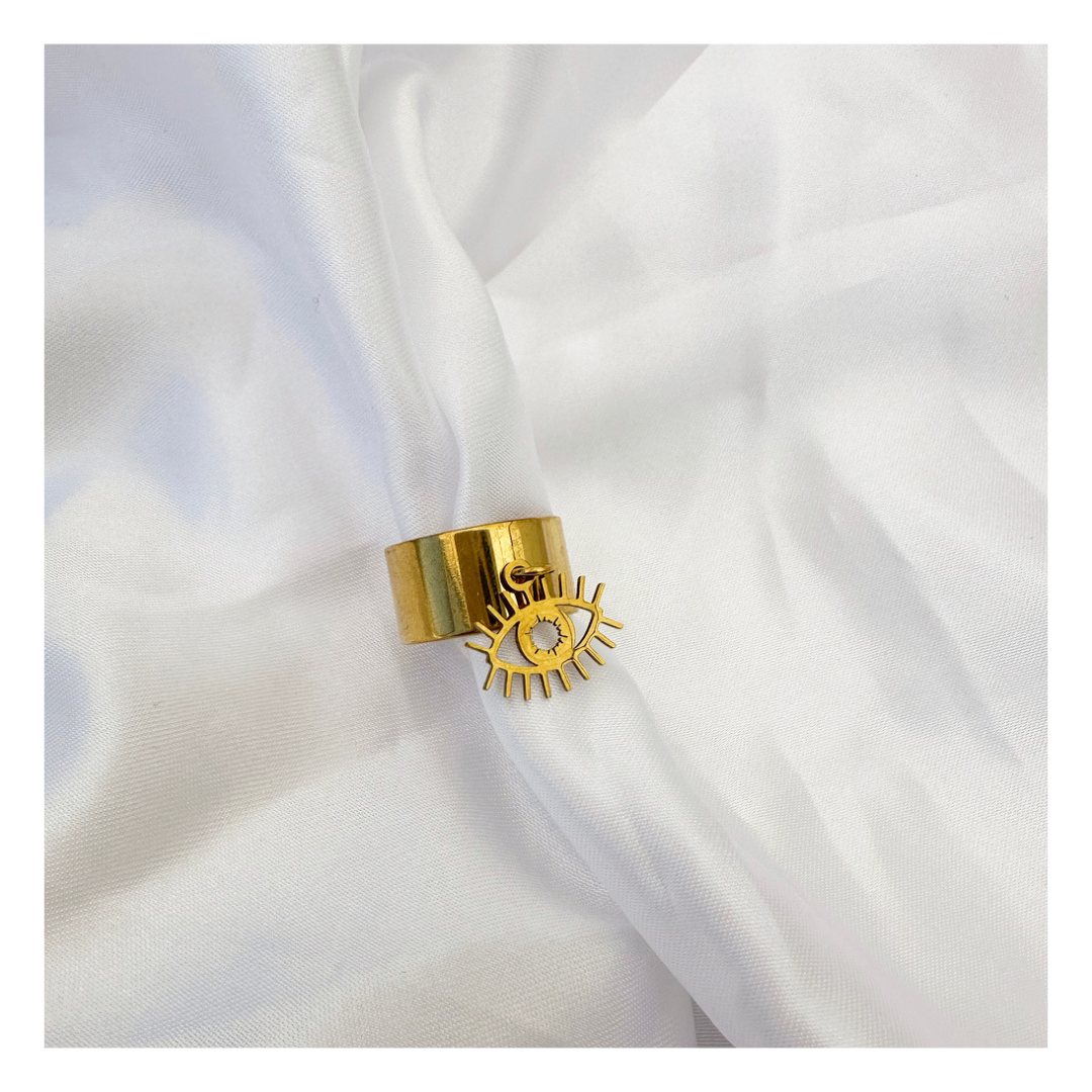 Bague Eyes – Bague dorée avec breloque œil en acier inoxydable