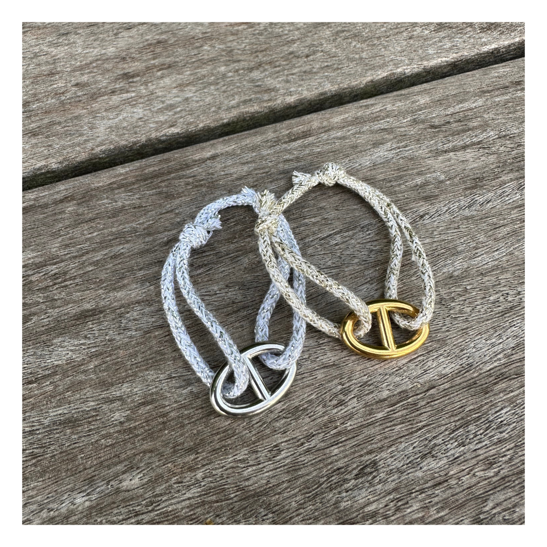 Bracelet Clotilde – Maille marine XL et cordon pailleté