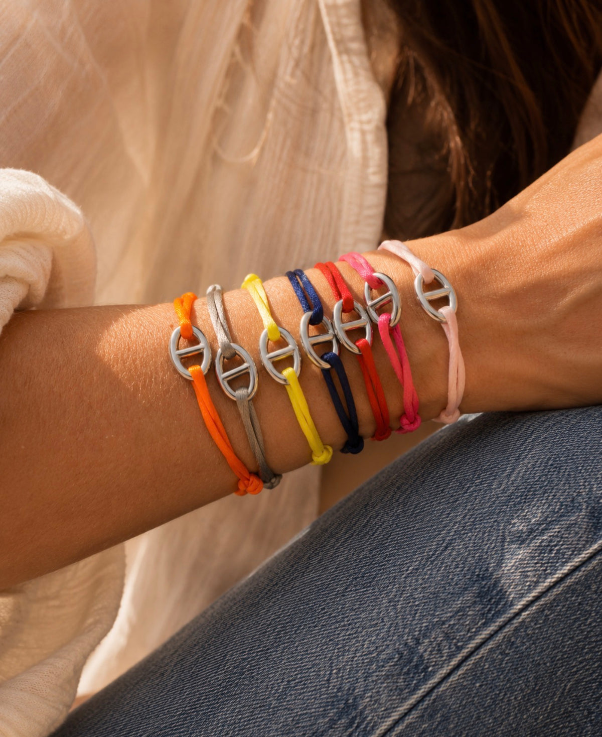 Bracelet Juliette – Maille marine argentée et cordon personnalisable