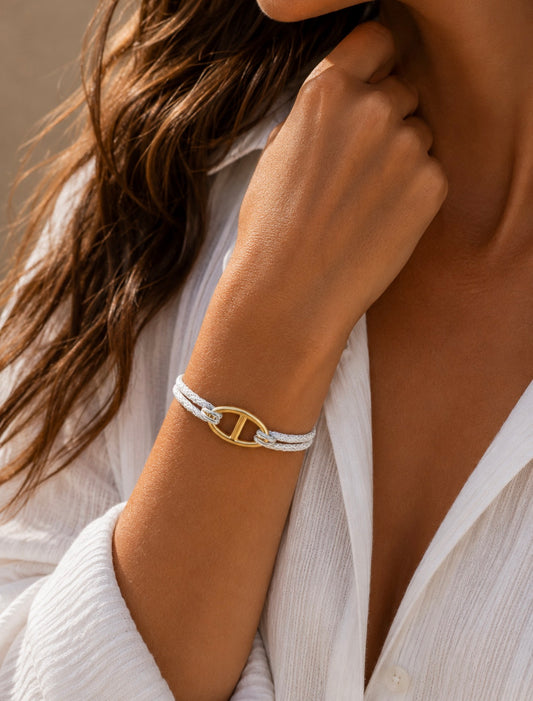 Bracelet Clotilde – Maille marine XL et cordon pailleté
