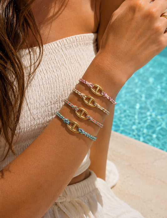 Bracelet Maria – Bracelet cordon tressé et maille marine dorée